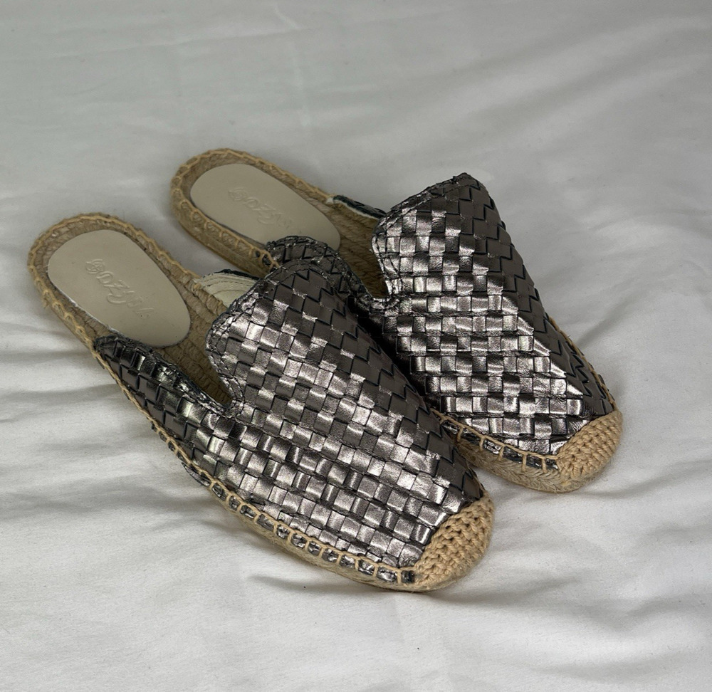 Dzym Slip On Woven Metallic Leather Espadrilles Size US 6, beachy, boho, casual